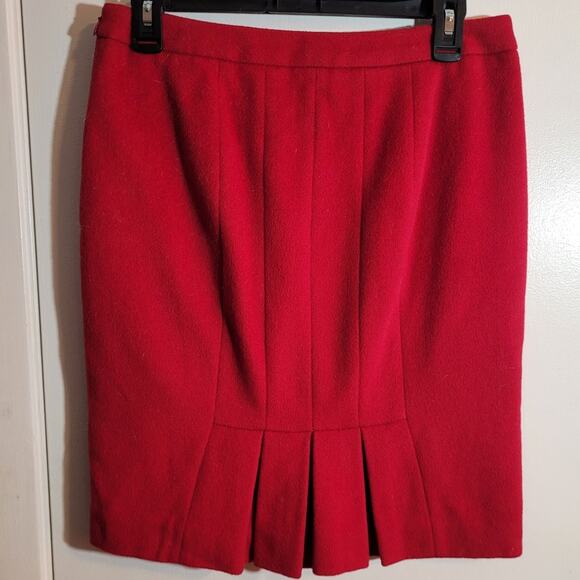 Ann Taylor Red Wool Rabbit Hair Skirt 6P Petite Career Ruffle Hem Office Siren - Picture 3 of 9